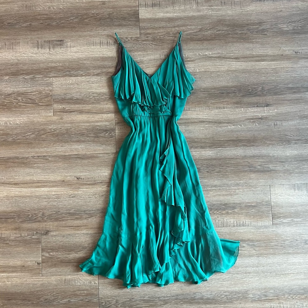 Vintage Green Ruffle Feminine Midi Dress